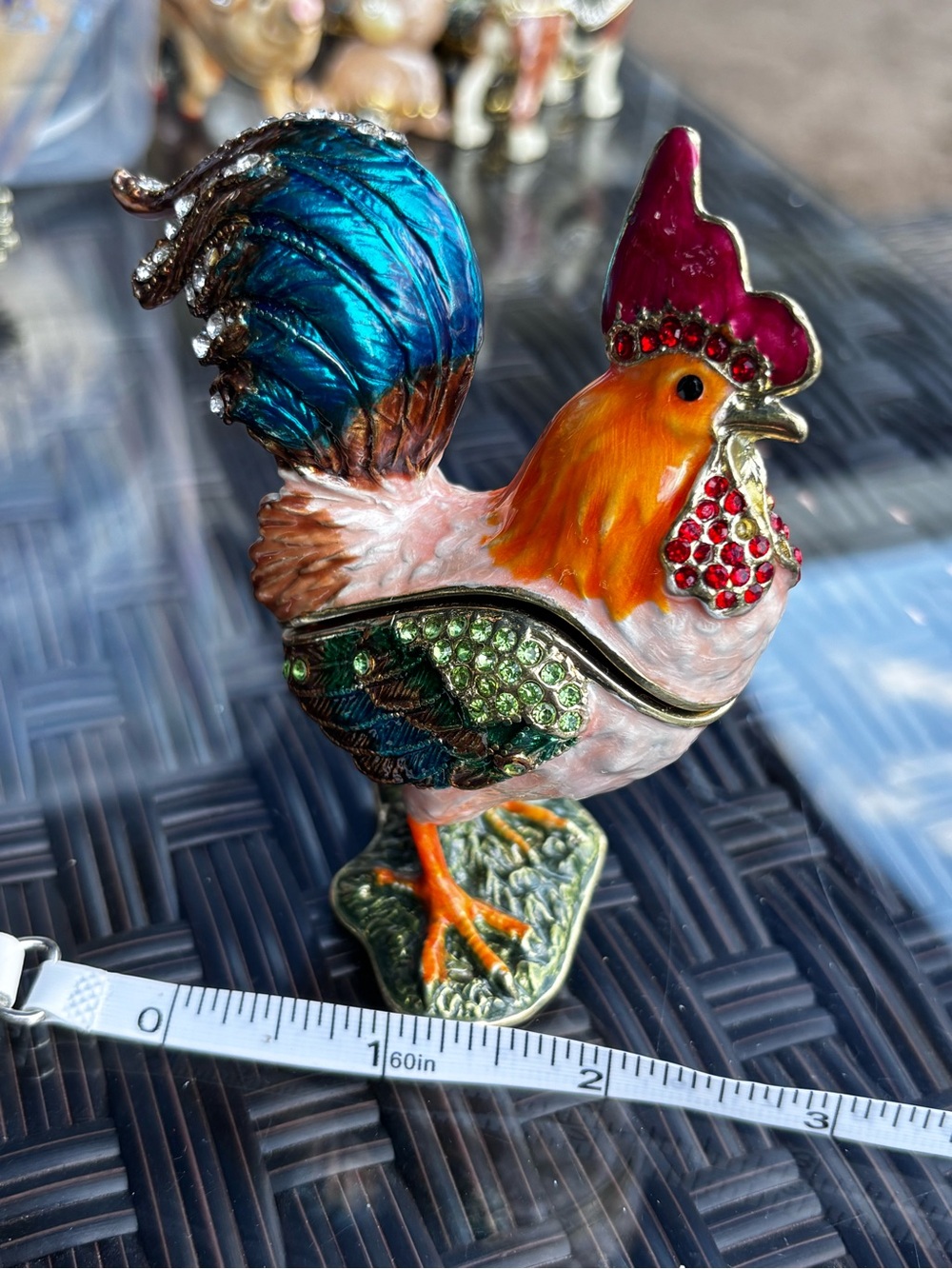 Decorative Multicolor Rooster Trinket Box - Ornate Enamel Bird Jewelry Box